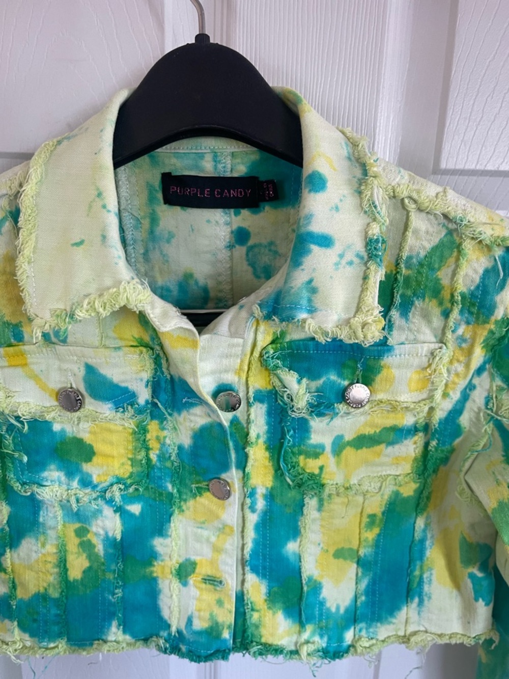 Women's Tie-Dye Crop Jean Jacket in Blue & Yellow